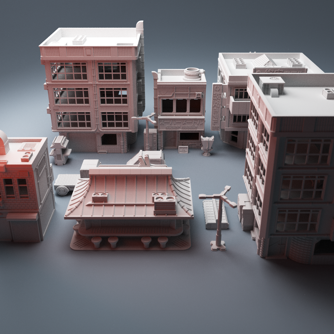 Corvus Games Terrain 3D Printable Cyberpunk terrain bundle for 28mm tabletop scifi wargaming