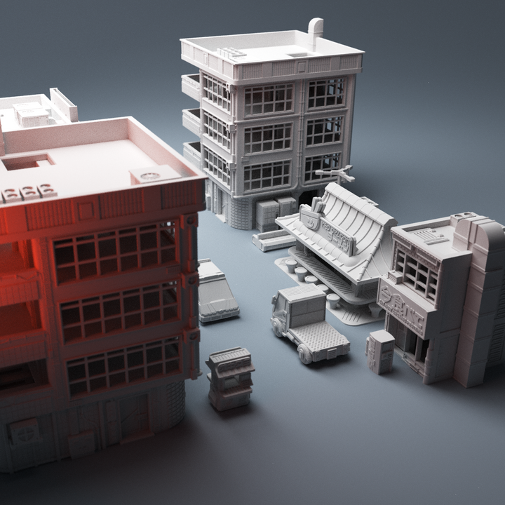 Corvus Games Terrain 3D Printable Cyberpunk terrain bundle for 28mm tabletop scifi wargaming