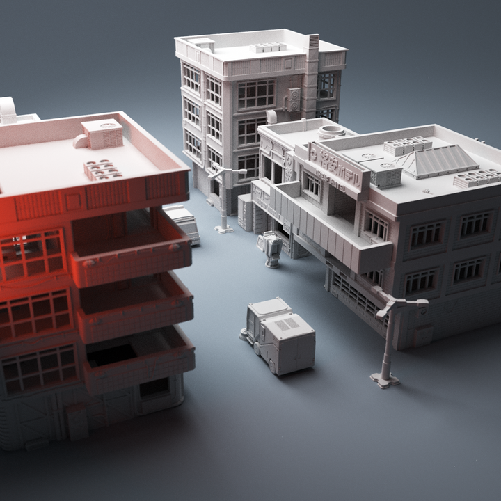 Corvus Games Terrain 3D Printable Cyberpunk terrain bundle for 28mm tabletop scifi wargaming