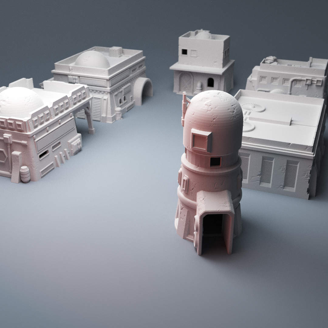 Corvus Games Terrain 3D Printable Galactic Battles Desert Spaceport Bundle A5 for 28mm scifi tabletop wargaming
