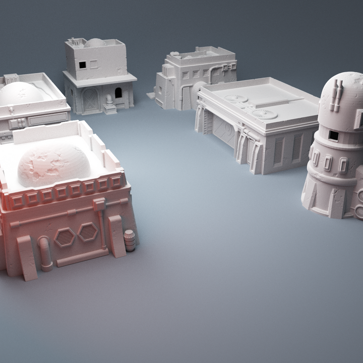 Corvus Games Terrain 3D Printable Galactic Battles Desert Spaceport Bundle A5 for 28mm scifi tabletop wargaming