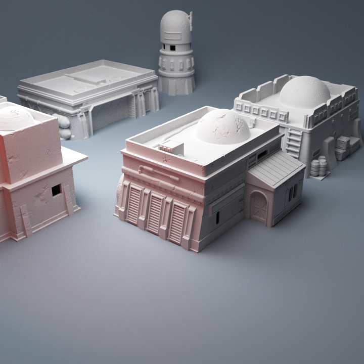 Corvus Games Terrain 3D Printable Galactic Battles Desert Spaceport Bundle A5 for 28mm scifi tabletop wargaming