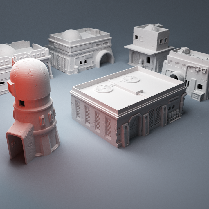 Corvus Games Terrain 3D Printable Galactic Battles Desert Spaceport Bundle A5 for 28mm scifi tabletop wargaming
