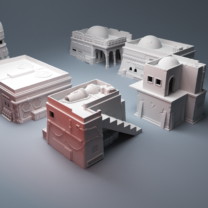 Corvus Games Terrain 3D Printable Galactic Battles Desert Spaceport Bundle A5 for 28mm scifi tabletop wargaming