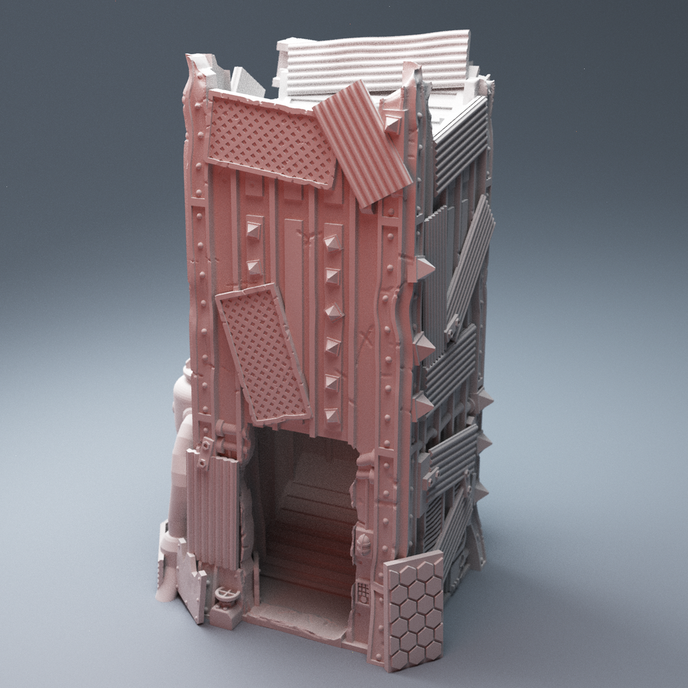 Corvus Games Terrain 3D Printable Greenskin Orktown Ruins Dice Tower for 28m - 32mm tabletop scifi miniatures wargaming