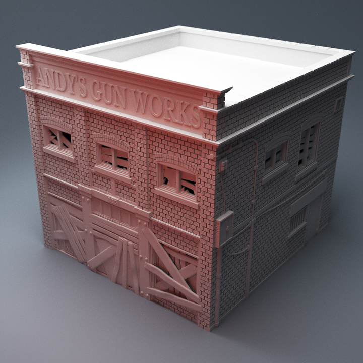 Corvus Games Terrain 3D Printable Gun Store Building for 28mm urban tabletop wargaming