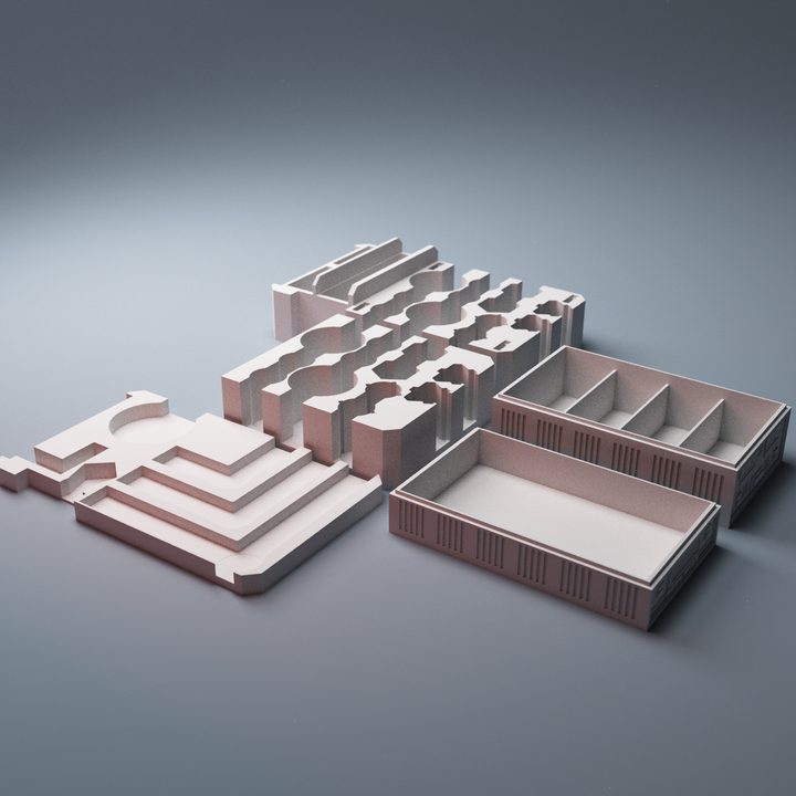 Corvus Games Terrain 3D Printable MidRim City core box insert for 32mm - 34mm galactic battles including tokens and barricades with walkways scifi tabletop wargaming.png