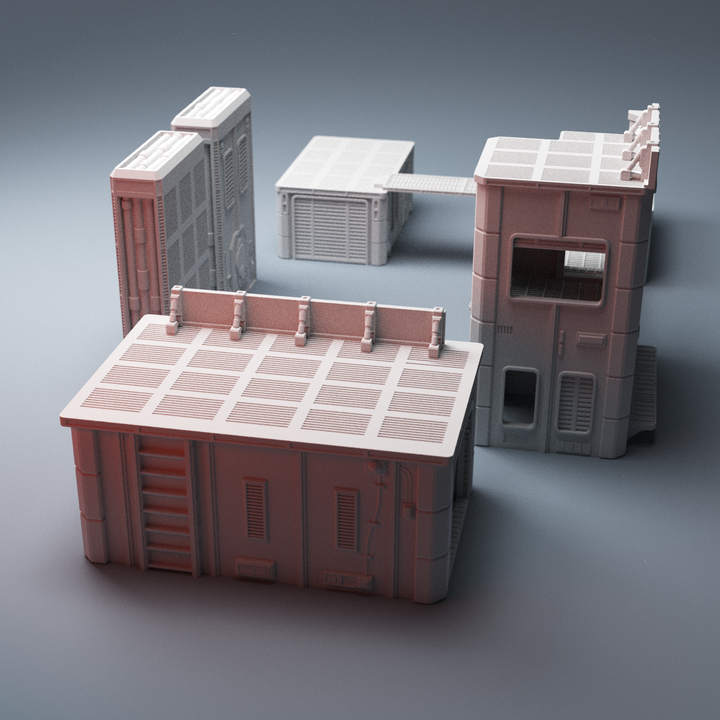 Corvus Games Terrain 3D Printable MidRim City core box insert for 32mm - 34mm galactic battles including tokens and barricades with walkways scifi tabletop wargaming.png