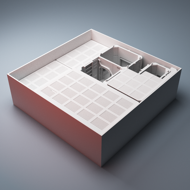 Corvus Games Terrain 3D Printable MidRim City core box insert for 32mm - 34mm galactic battles including tokens and barricades with walkways scifi tabletop wargaming.png