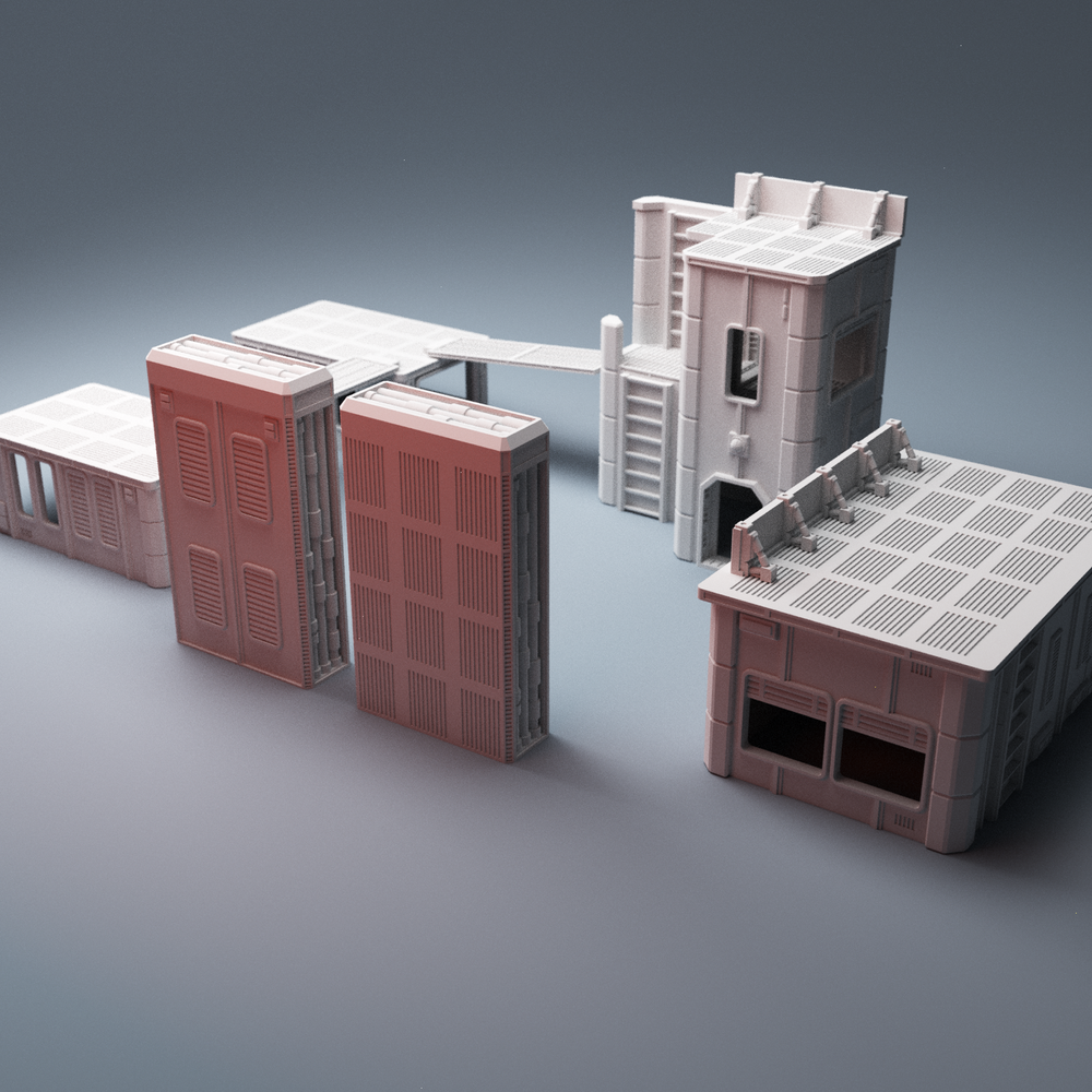 Corvus Games Terrain 3D Printable MidRim City core box insert for 32mm - 34mm galactic battles including tokens and barricades with walkways scifi tabletop wargaming.png