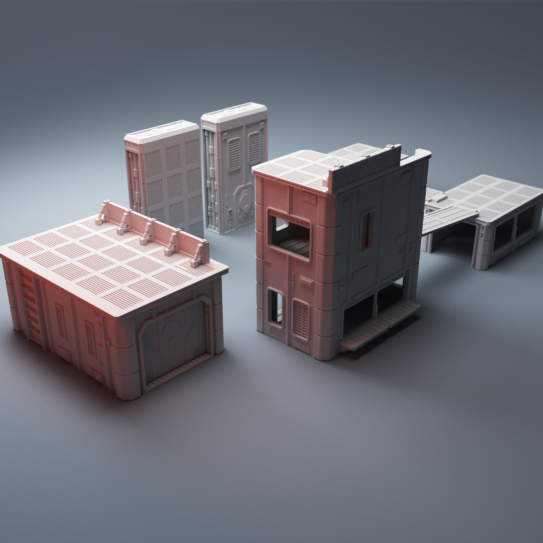 Corvus Games Terrain 3D Printable MidRim City core box insert for 32mm - 34mm galactic battles including tokens and barricades with walkways scifi tabletop wargaming.png