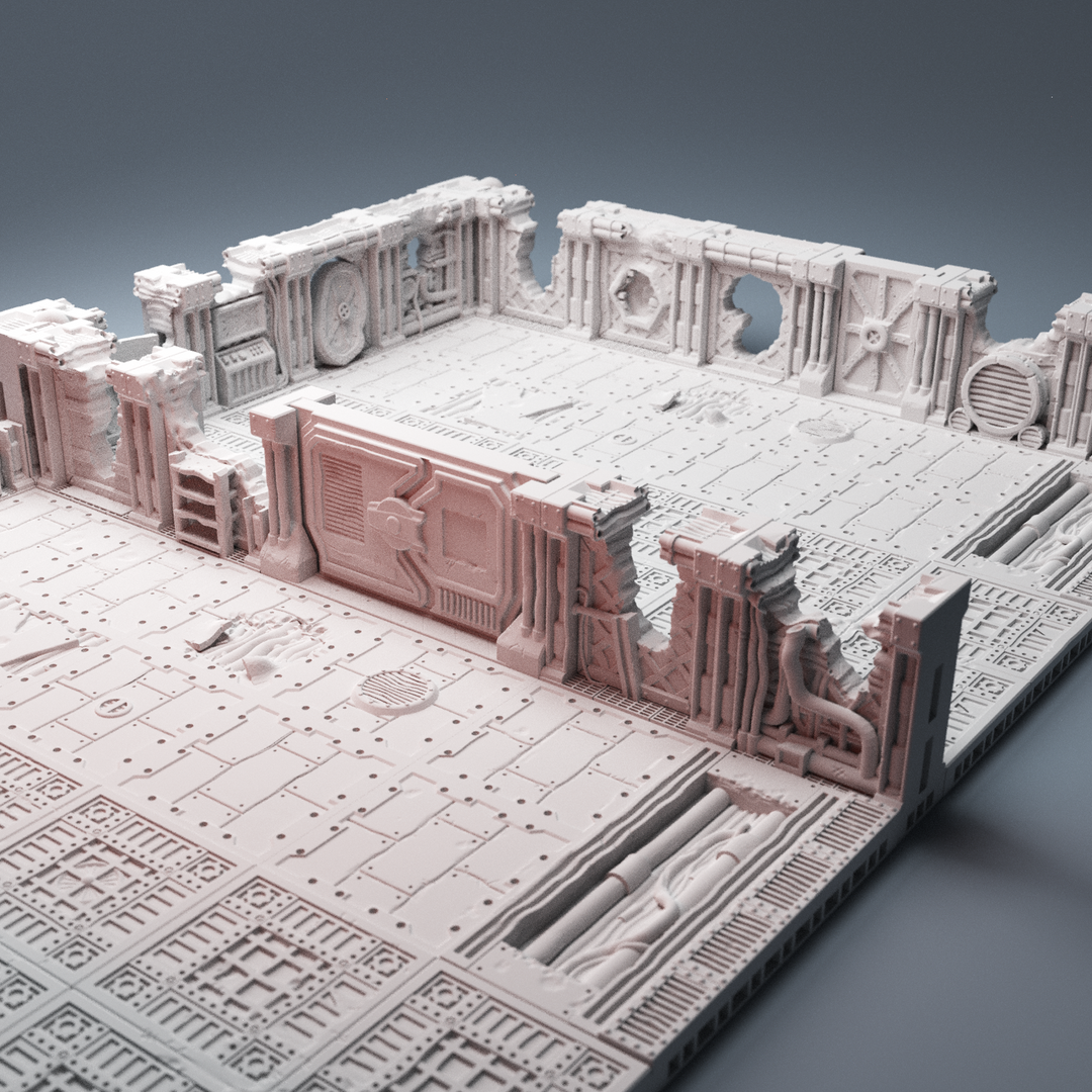 Corvus Games Terrain 3D Printable Ruined Industrial Chemworks for scifi 28mm - 32mm tabletop wargaming terrain