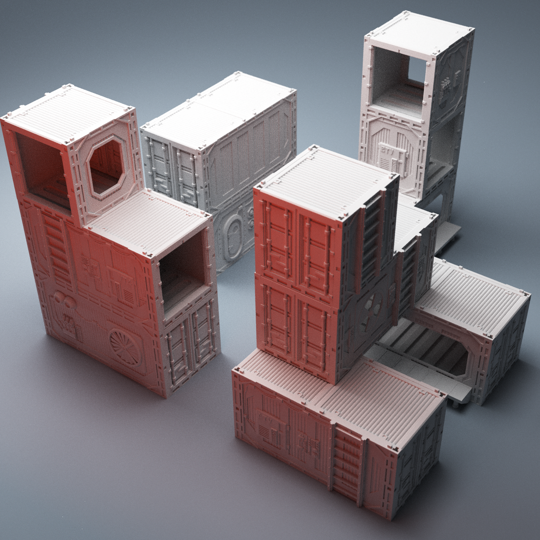 Corvus Games Terrain 3D Printable modular Scifi Shipping Container Cubes for 28mm - 32mm tabletop scifi wargaming