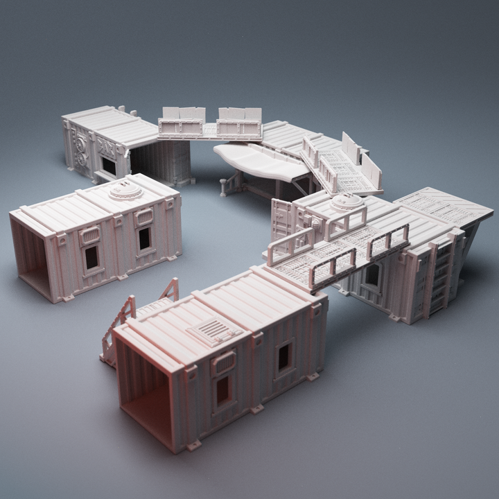Corvus Games Terrain 3D Printable UnderNidus Container Shanty Village Buildings for 28mm grimdark and scifi tabletop wargaming