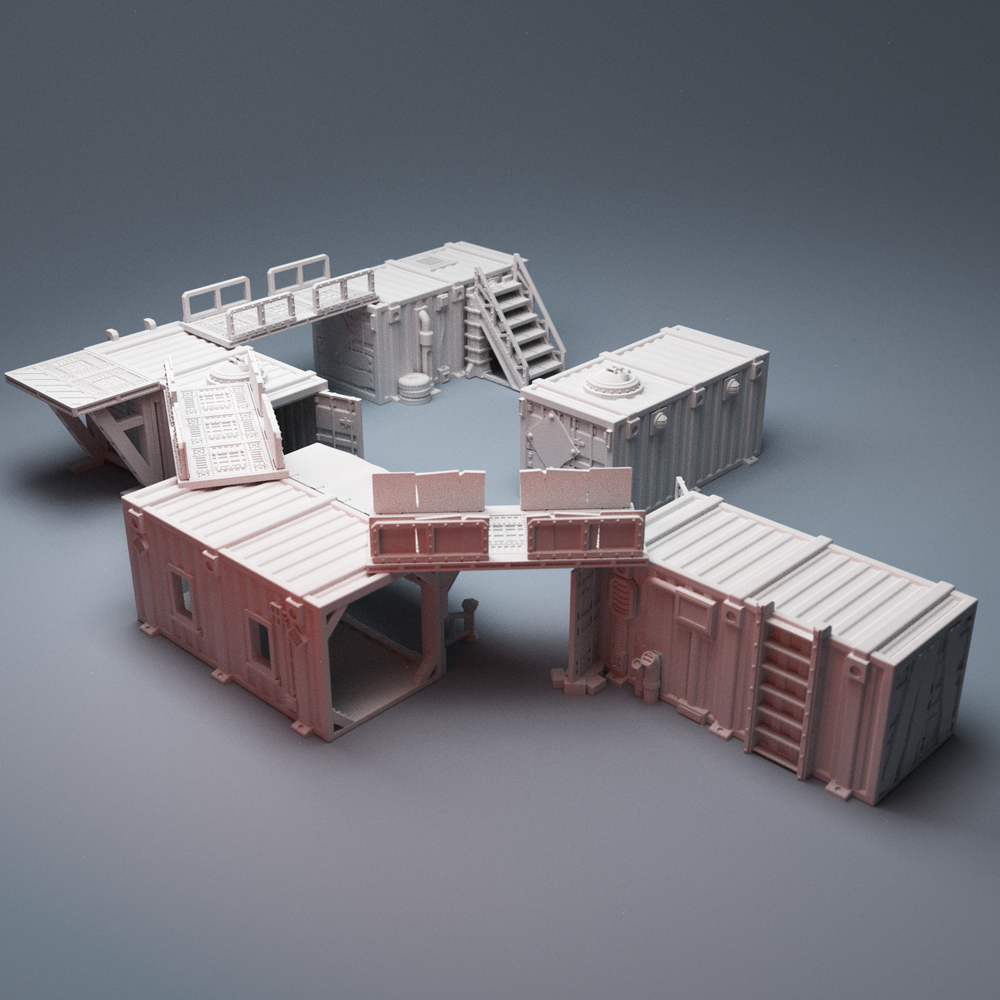 Corvus Games Terrain 3D Printable UnderNidus Container Shanty Village Buildings for 28mm grimdark and scifi tabletop wargaming