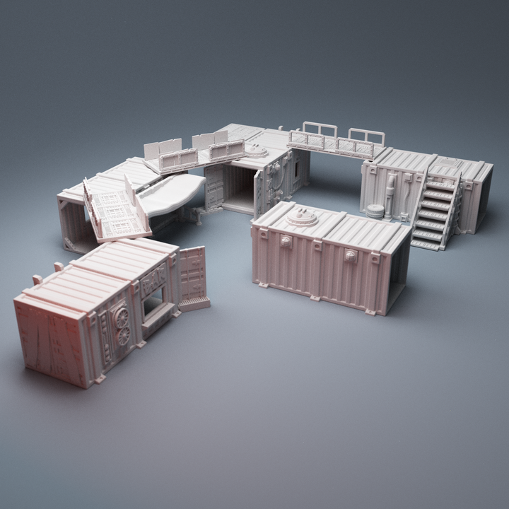 Corvus Games Terrain 3D Printable UnderNidus Container Shanty Village Buildings for 28mm grimdark and scifi tabletop wargaming