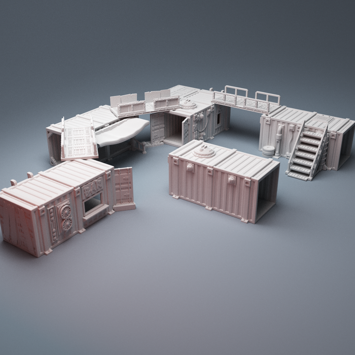 Corvus Games Terrain 3D Printable UnderNidus Container Shanty Village Buildings for 28mm grimdark and scifi tabletop wargaming