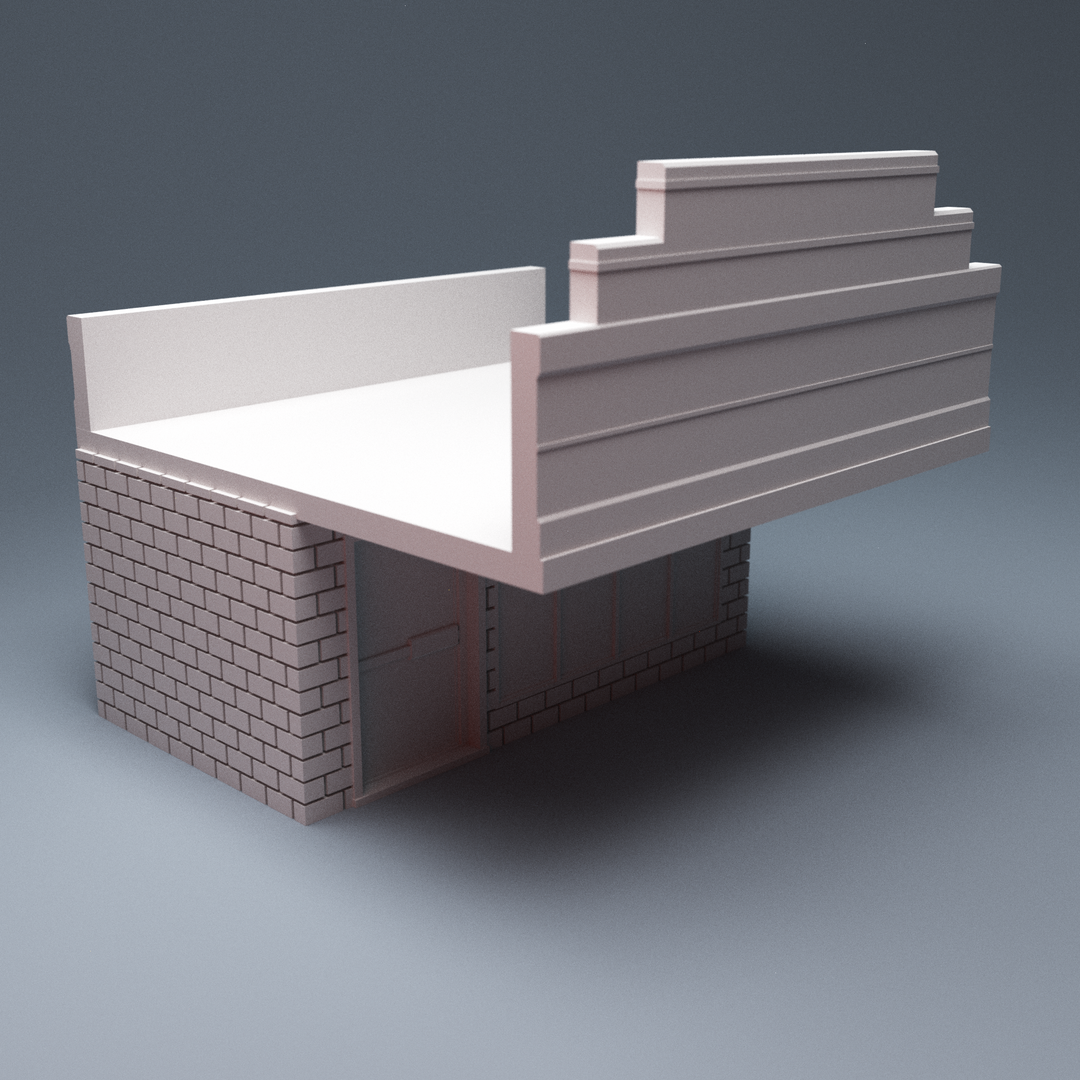 Corvus Games Terrain 3D Printable Urban Strip Mall for 28mm - 32mm urban zombie post apocalyptic heroic tabletop wargaming
