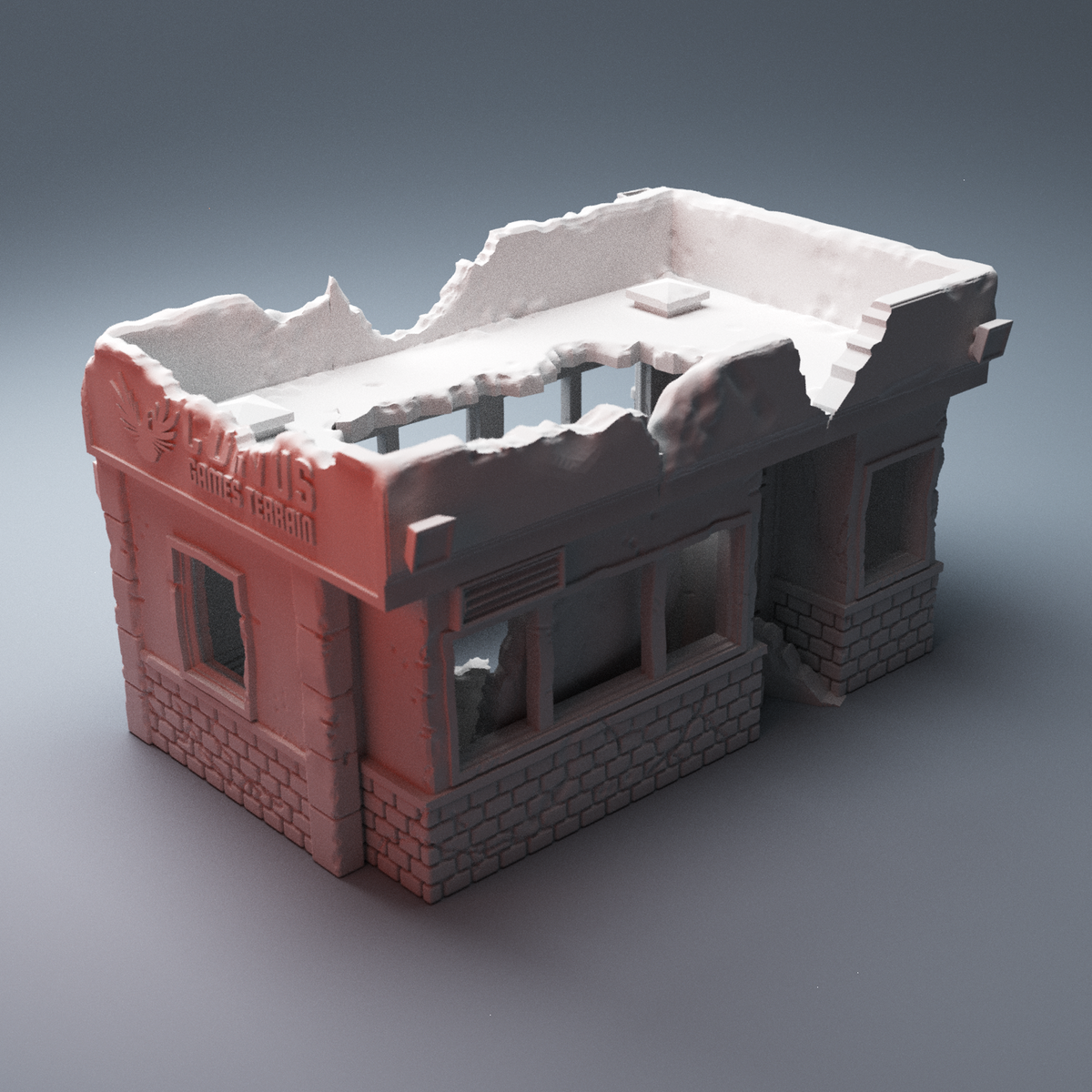 Urban 3D printable Ruined Corvus Building 28mm tabletop terrain ...
