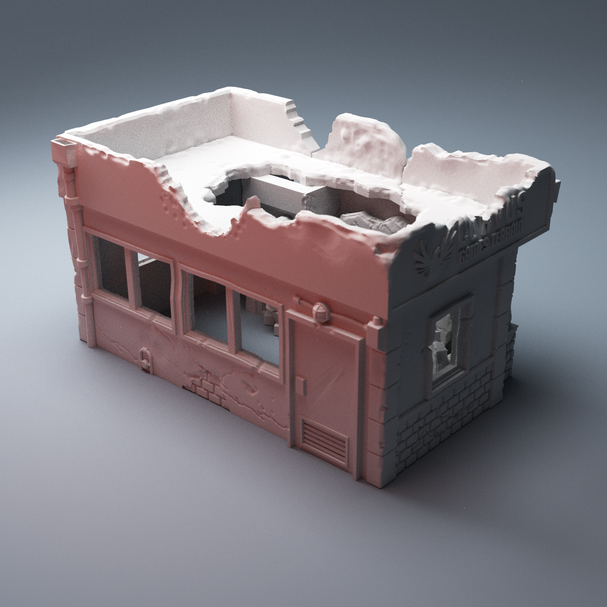 Urban 3D printable Ruined Corvus Building 28mm tabletop terrain ...