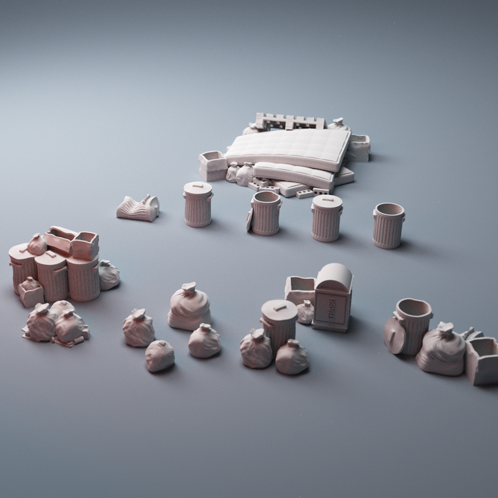 Corvus Games Terrain 3D Printable Urban and Heroic junk scatter pieces for 28mm - 40mm tabletop wargaming