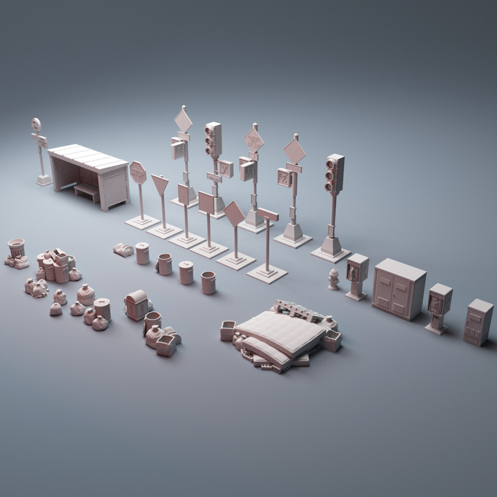 Corvus Games Terrain 3D Printable Urban and Heroic junk scatter pieces for 28mm - 40mm tabletop wargaming
