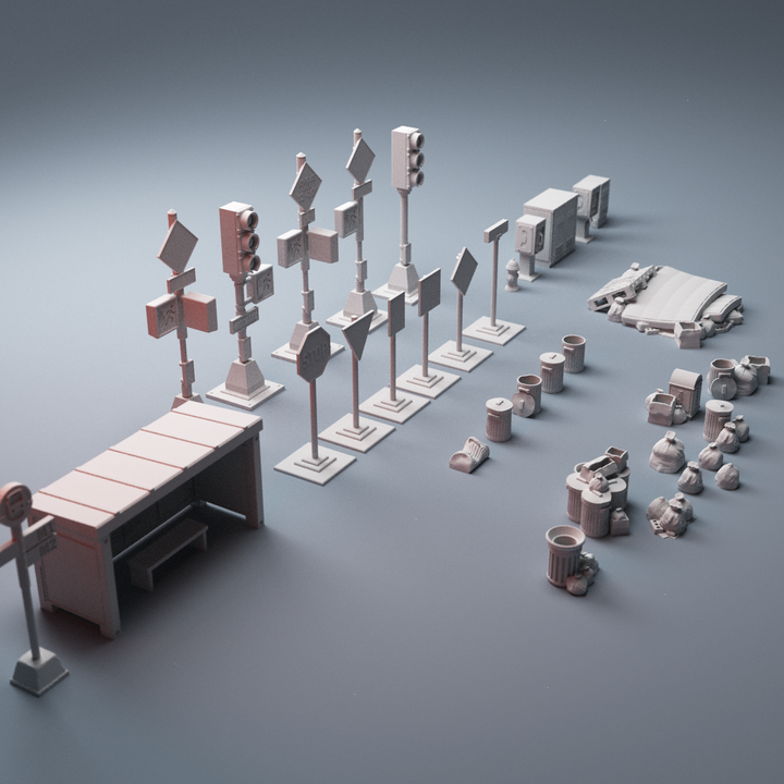 Corvus Games Terrain 3D Printable Urban and Heroic junk scatter pieces for 28mm - 40mm tabletop wargaming
