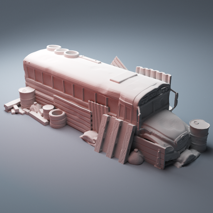 Corvus Games Terrain 3D Printable Wrecked School Bus Barricade for 28mm - 32mm urban and post apocalyptic tabletop wargaming