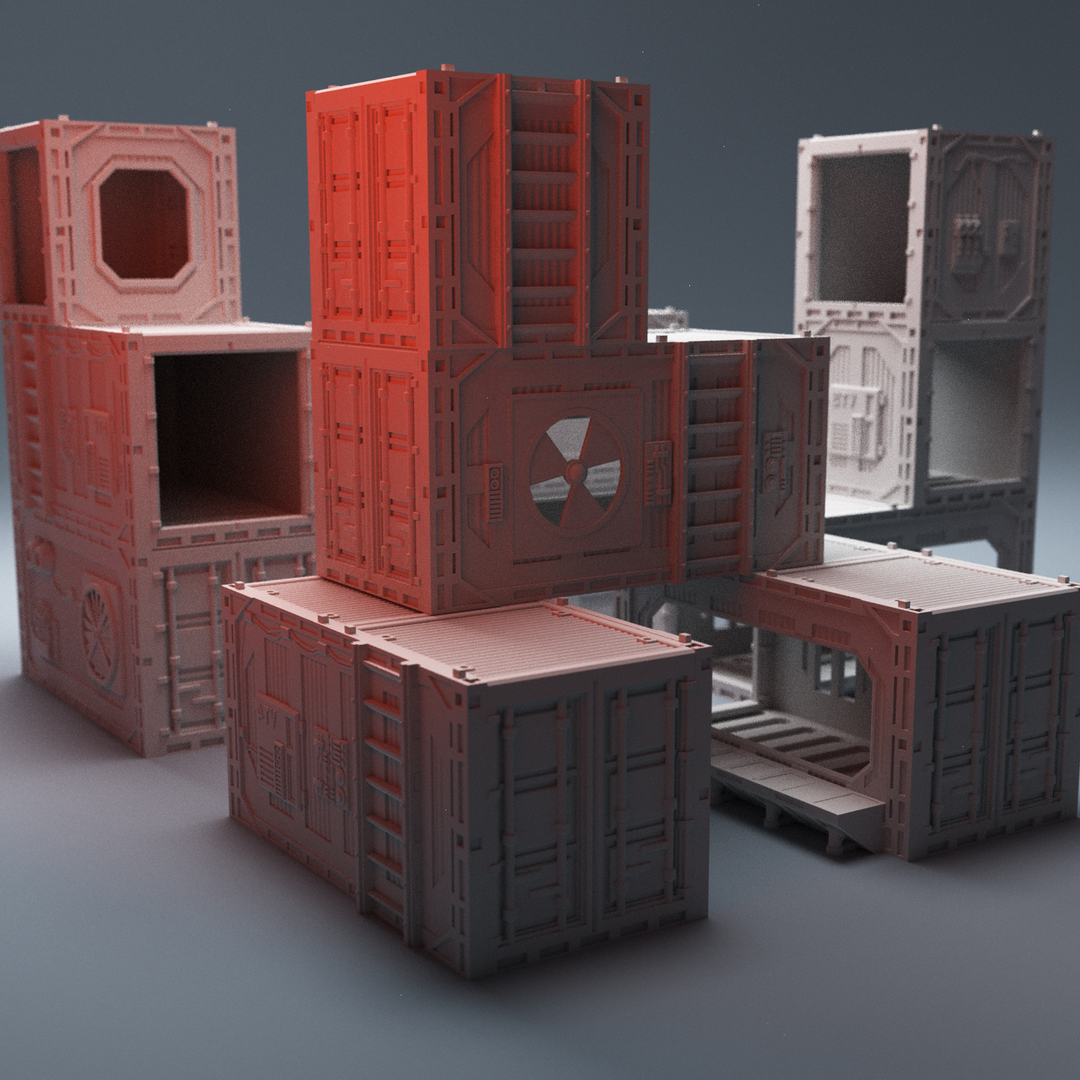 Corvus Games Terrain 3D Printable modular Scifi Shipping Container Cubes for 28mm - 32mm tabletop scifi wargaming