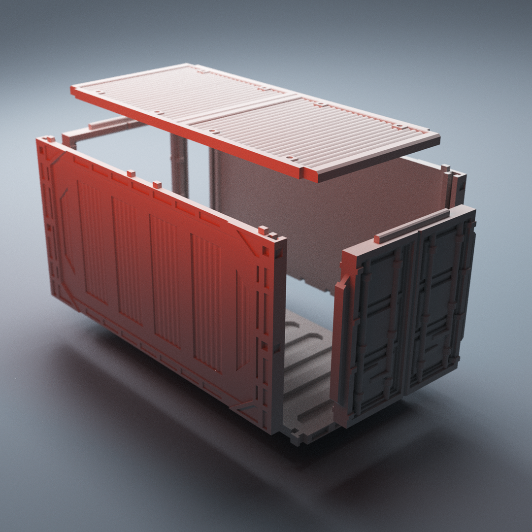 Corvus Games Terrain 3D Printable modular Scifi Shipping Containers assembly for 28mm - 32mm tabletop scifi wargaming