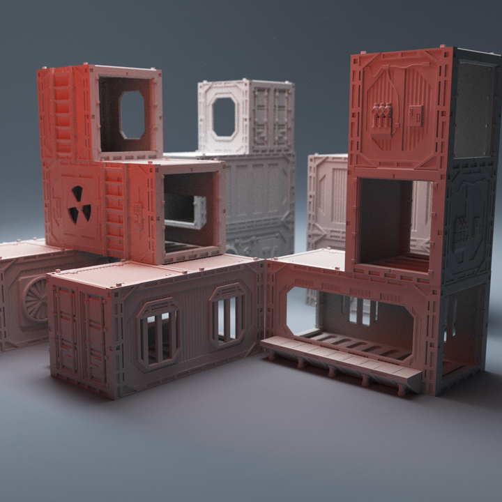Corvus Games Terrain 3D Printable modular Scifi Shipping Containers for 28mm - 32mm tabletop scifi wargaming