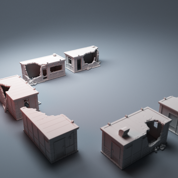 Corvus Games Terrain 3D Printable ruined street vendors building type B for 28mm - 40mm urban heroic tabletop wargames