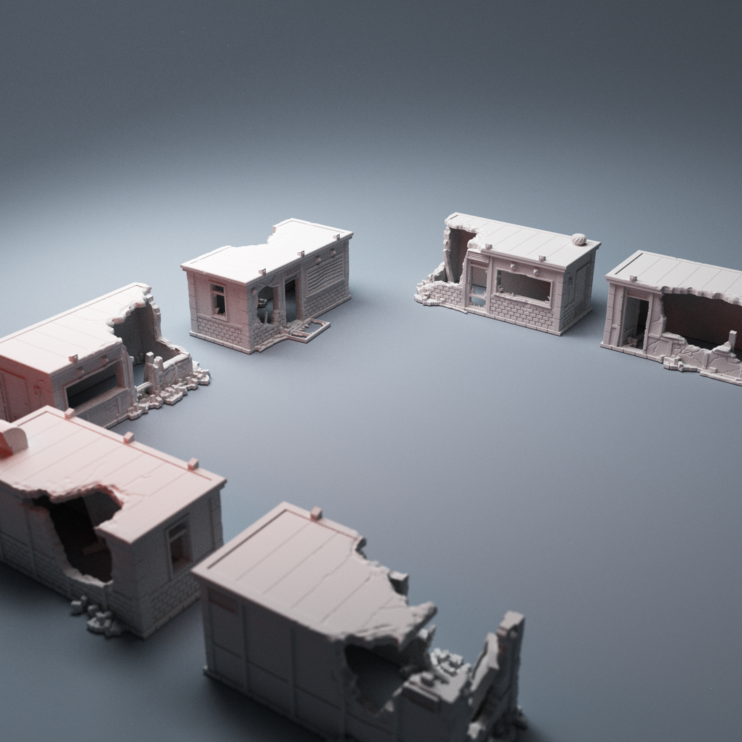 Corvus Games Terrain 3D Printable ruined street vendors building type B for 28mm - 40mm urban heroic tabletop wargames
