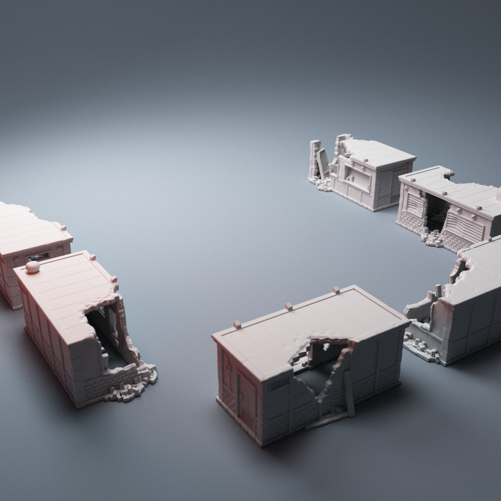 Corvus Games Terrain 3D Printable ruined street vendors building type B for 28mm - 40mm urban heroic tabletop wargames