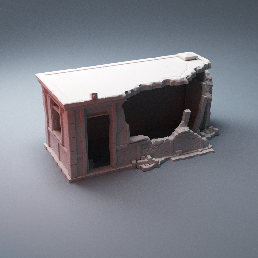 Corvus Games Terrain 3D Printable ruined street vendors building type B for 28mm - 40mm urban heroic tabletop wargames