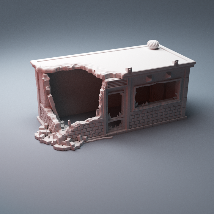 Corvus Games Terrain 3D Printable ruined street vendors building type B for 28mm - 40mm urban heroic tabletop wargames