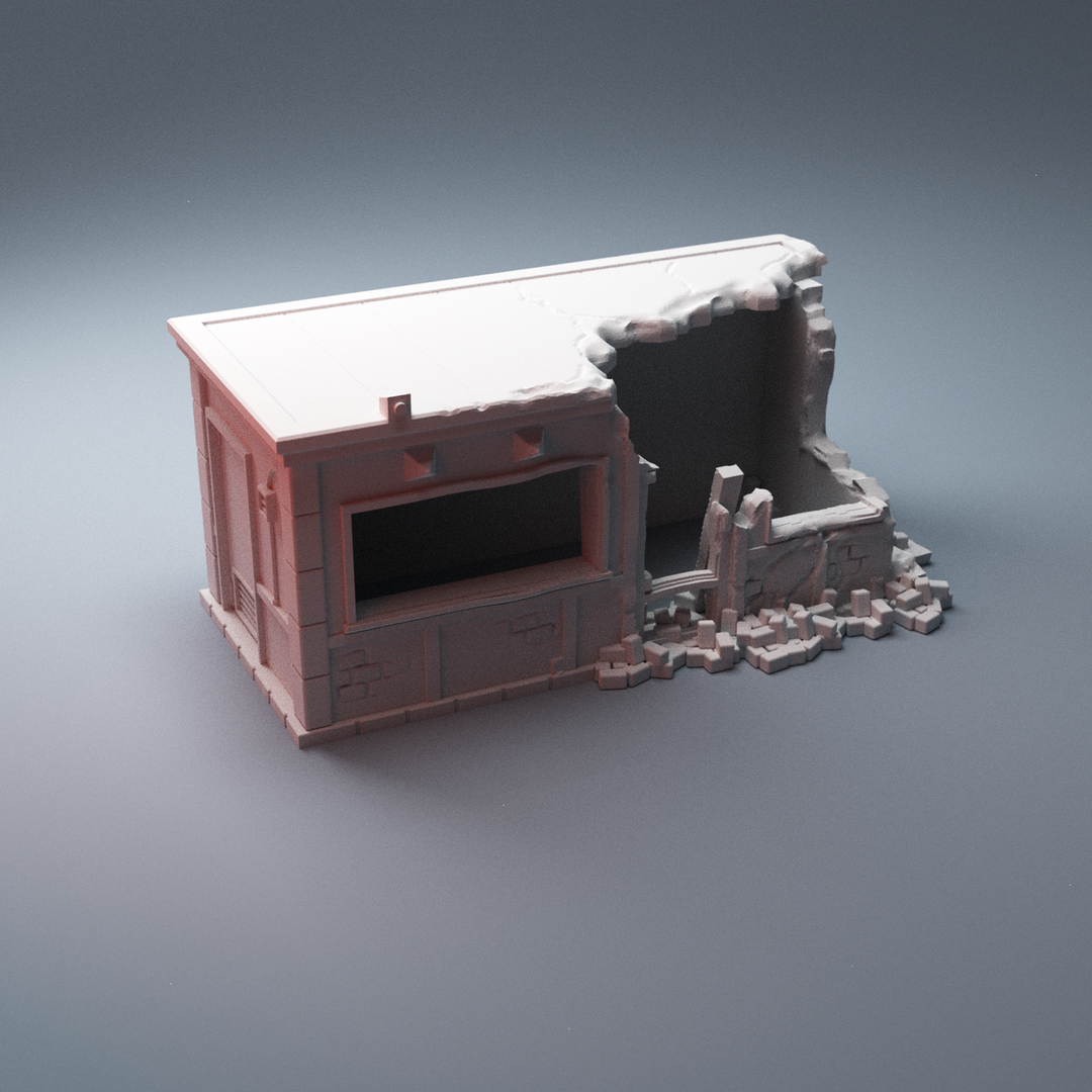 Corvus Games Terrain 3D Printable ruined street vendors building type B for 28mm - 40mm urban heroic tabletop wargames