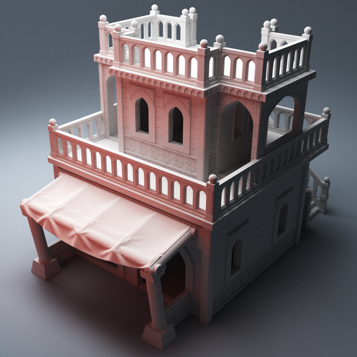 Corvus Games Terrain 3D Printable scifi Atreus Settlement Market Building for 28mm scifi tabletop wargaming