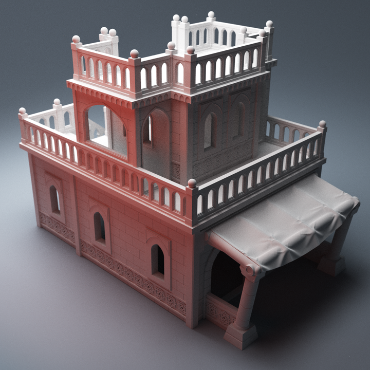 Corvus Games Terrain 3D Printable scifi Atreus Settlement Market Building for 28mm scifi tabletop wargaming