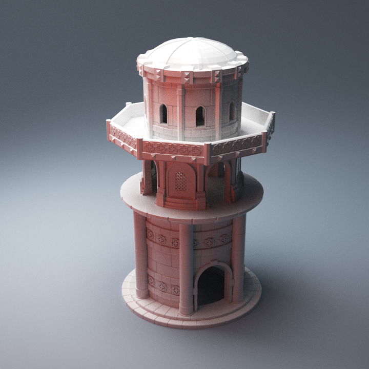 Corvus Games Terrain 3D Printable scifi Atreus Settlement Temple Tower for 28mm scifi tabletop wargaming