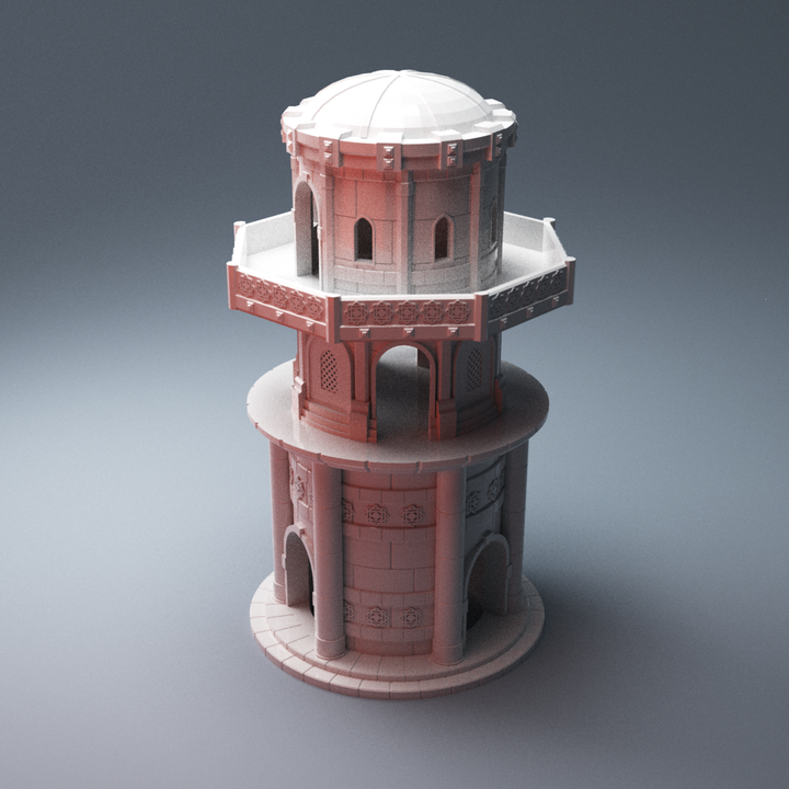 Corvus Games Terrain 3D Printable scifi Atreus Settlement Temple Tower for 28mm scifi tabletop wargaming