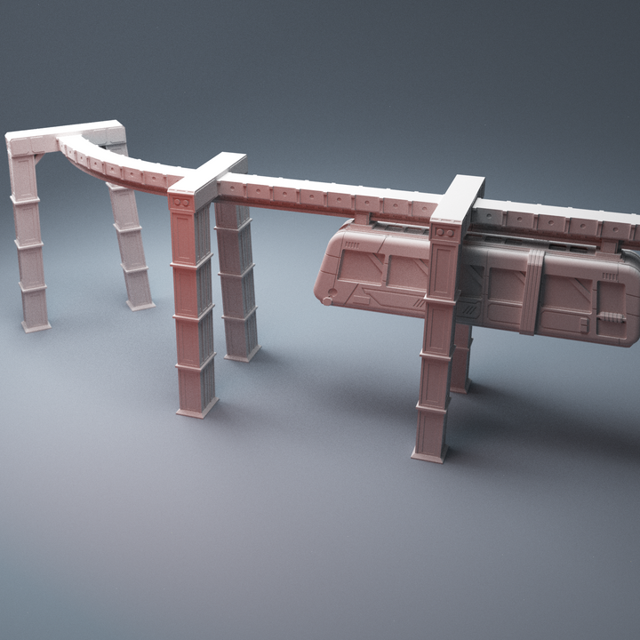 Corvus Games Terrain 3D Printable suspended Monorail for 28mm - 32mm cyberpunk scifi tabletop wargaming