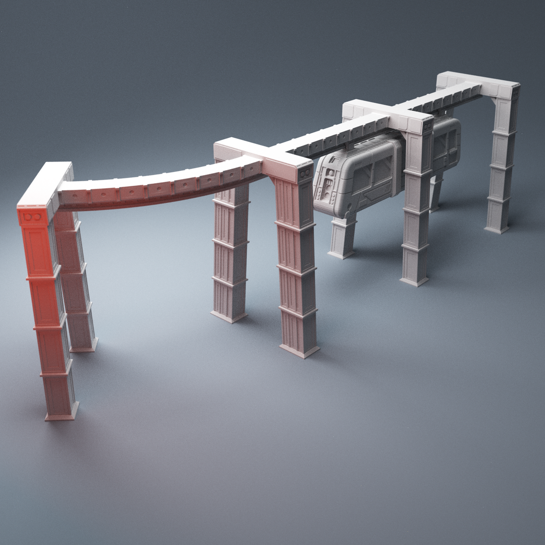 Corvus Games Terrain 3D Printable suspended Monorail for 28mm - 32mm cyberpunk scifi tabletop wargaming
