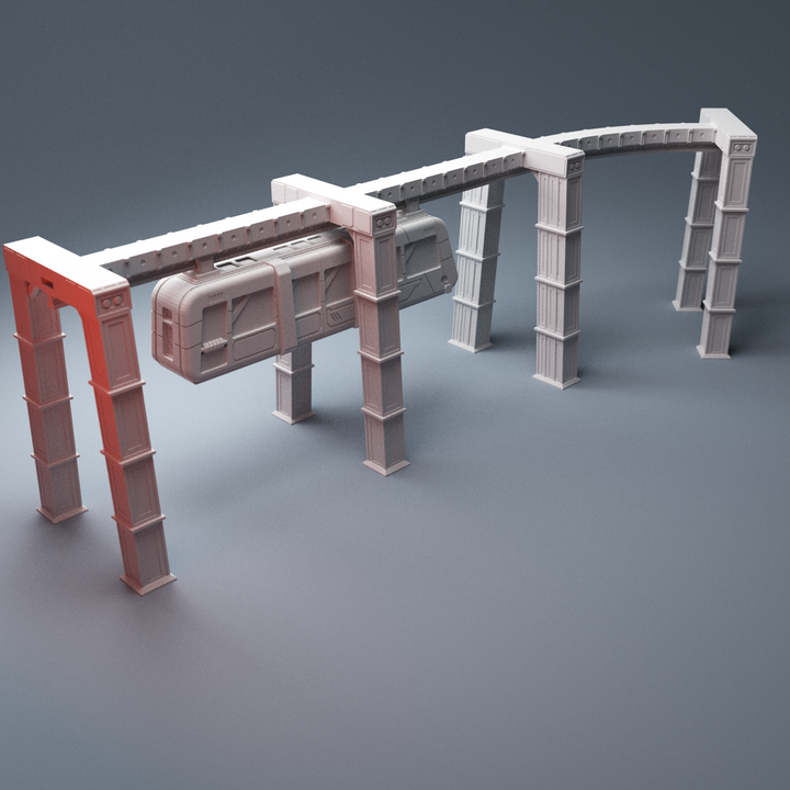 Corvus Games Terrain 3D Printable suspended Monorail for 28mm - 32mm cyberpunk scifi tabletop wargaming