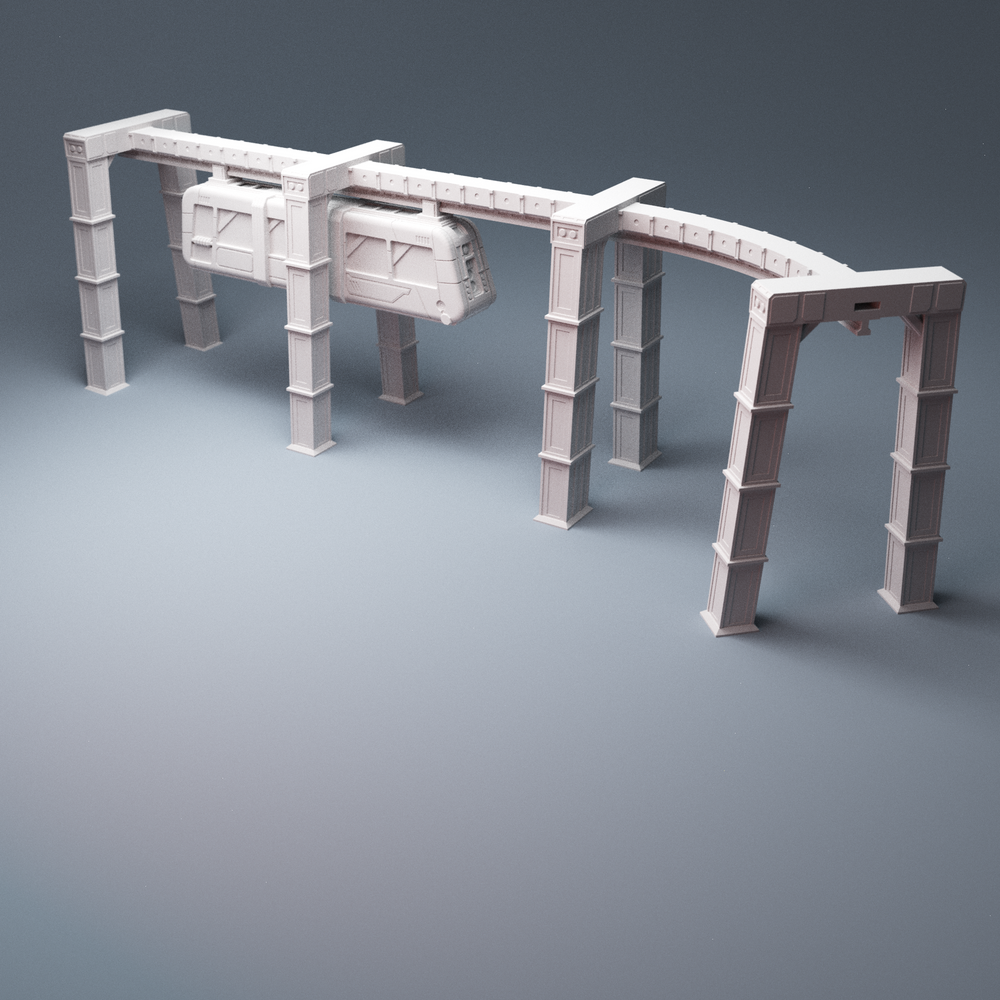 Corvus Games Terrain 3D Printable suspended Monorail for 28mm - 32mm cyberpunk scifi tabletop wargaming