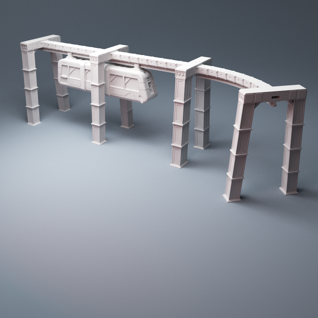 Corvus Games Terrain 3D Printable suspended Monorail for 28mm - 32mm cyberpunk scifi tabletop wargaming