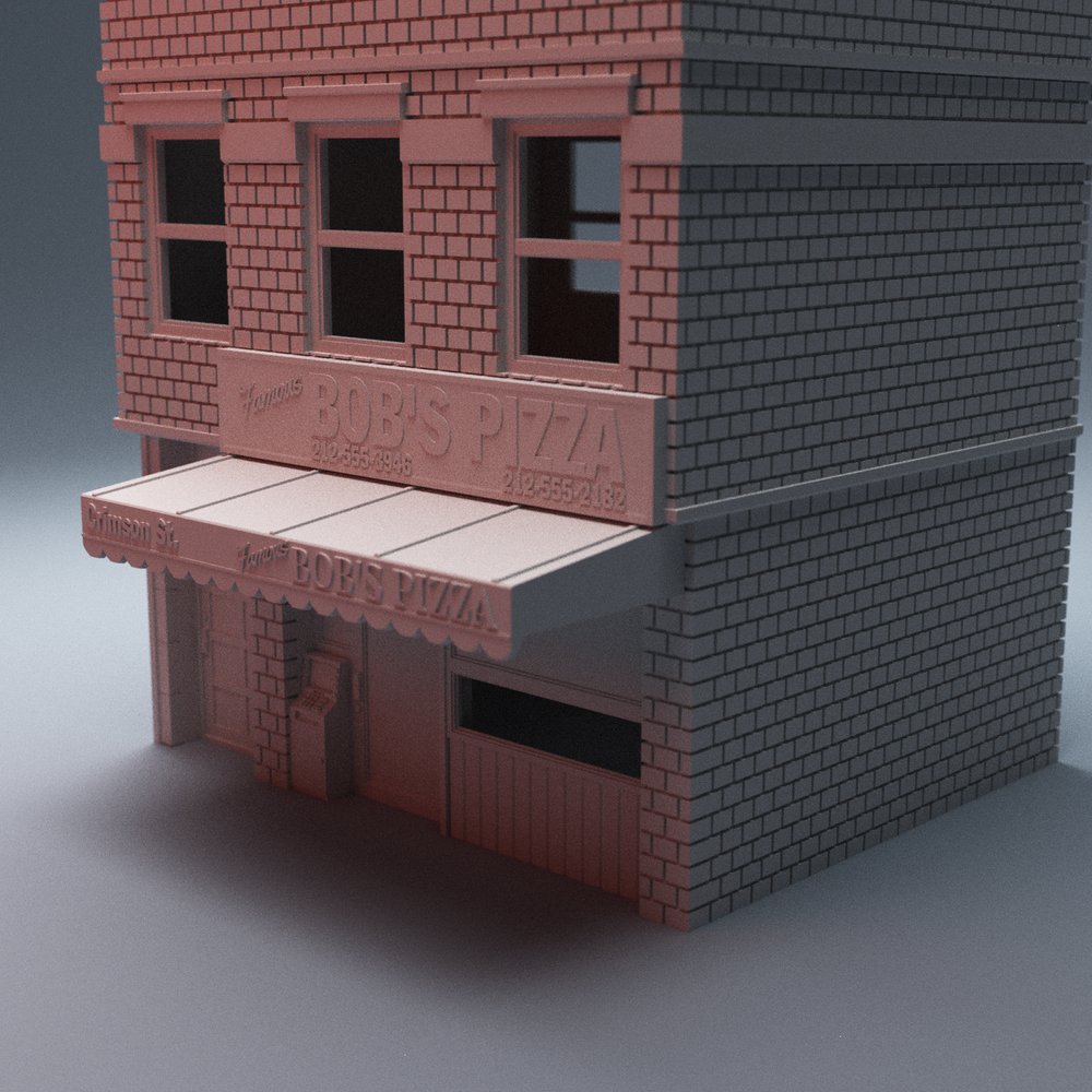 Corvus Games Terrain 3D Printable urban Bobs Pizza Place for 28mm - 40mm scale tabletop wargames