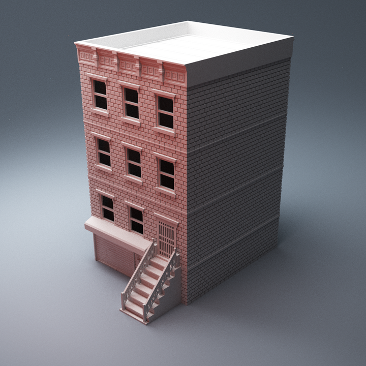 Corvus Games Terrain 3D Printable urban three floor brownstone style townhouse for 28mm scale tabletop wargaming