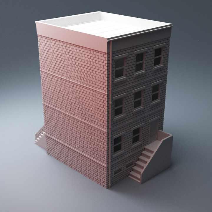 Corvus Games Terrain 3D Printable urban three floor brownstone style townhouse for 28mm scale tabletop wargaming