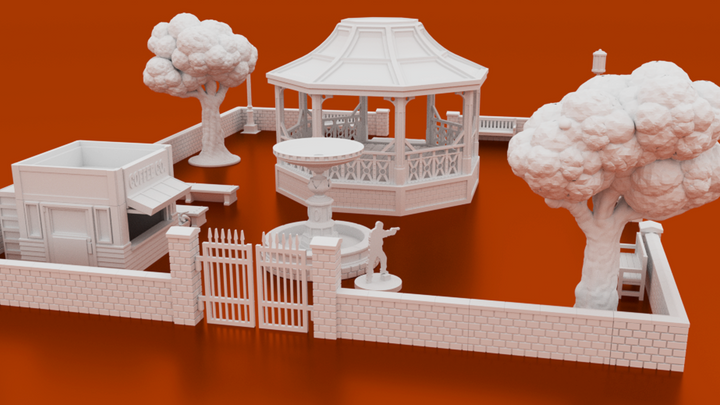 Corvus Games Terrain 3D printable 28mm Small Public Park for Marvel Crisis Protocol, The Walking Dead All Out War